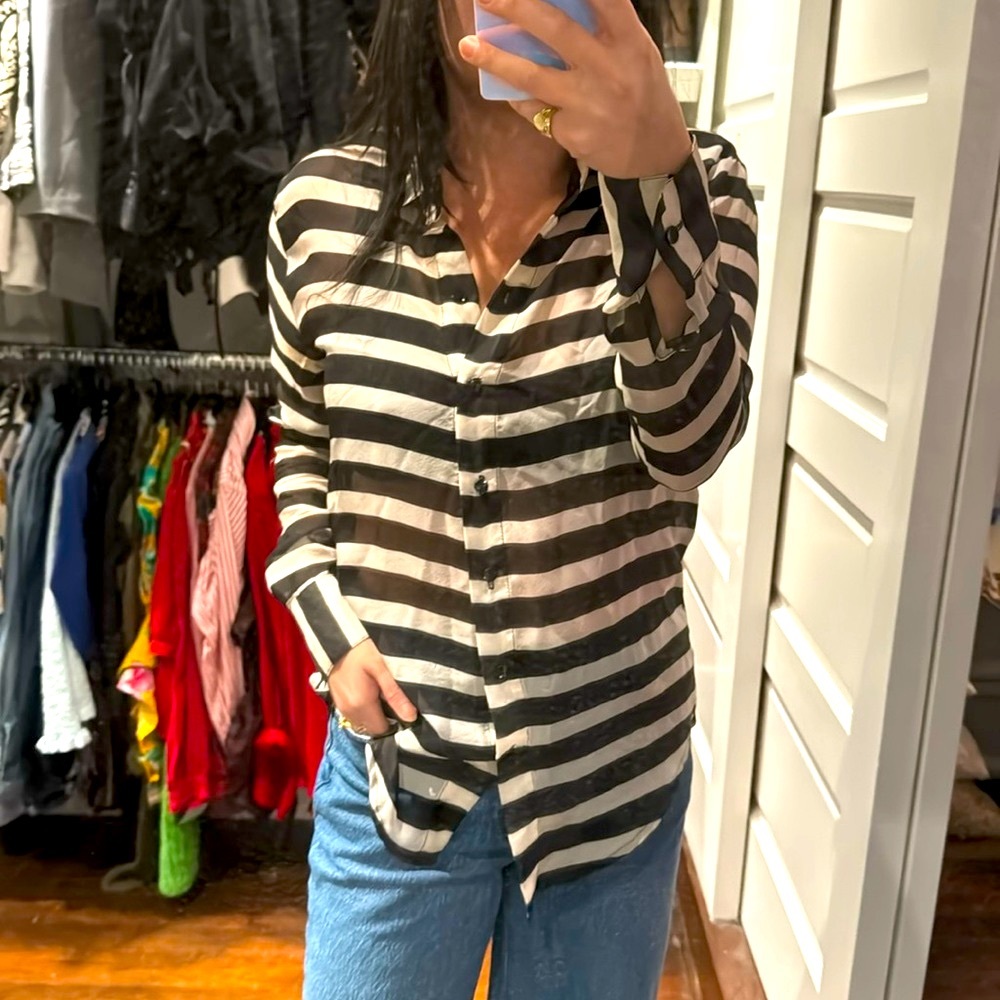 Super Cute and Semi Sheer Striped Blouse